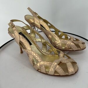 BEVERLY FELDMAN LUXURY HEELS FAUX SNAKESKIN RHINESTONE BUCKLES GLAMOROUS